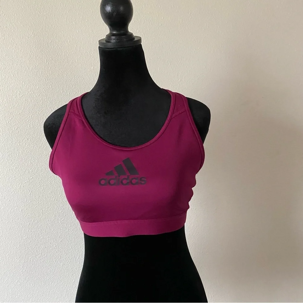 adidas Magenta Sports Bra with Wide Straps and Elastic Support - Picture 1 of 11